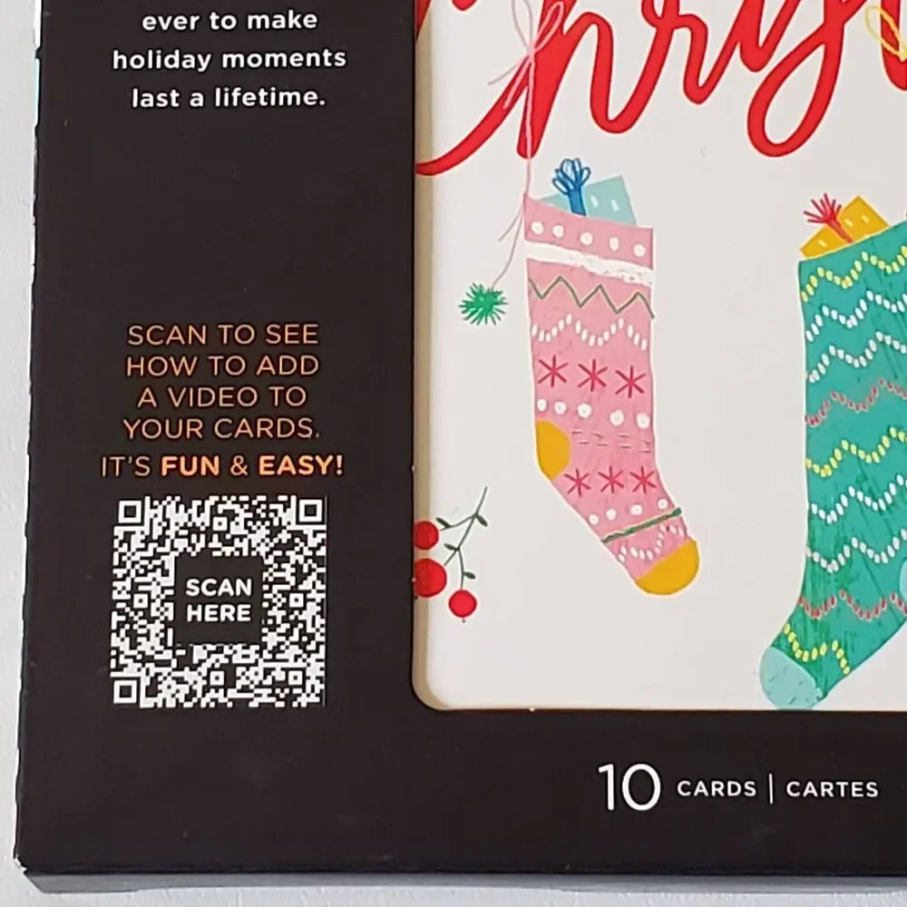 Hallmark Video Greeting Card Merrry Christmas Stockings Box of 10 Easy New